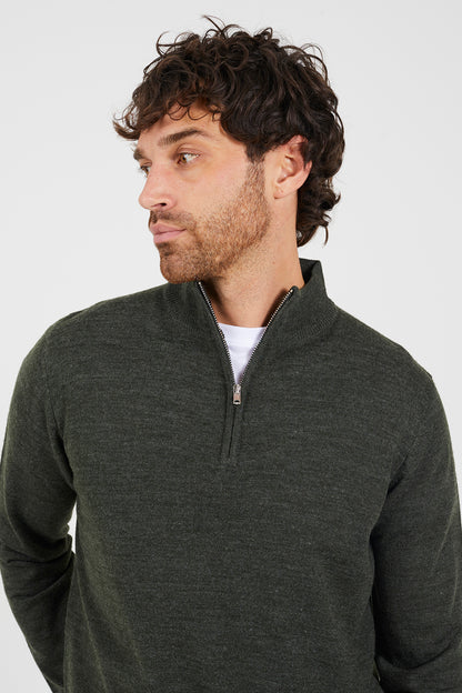 Brave Soul Khaki Concealed Zip Funnel Neck Jumper - Khaki Image 4