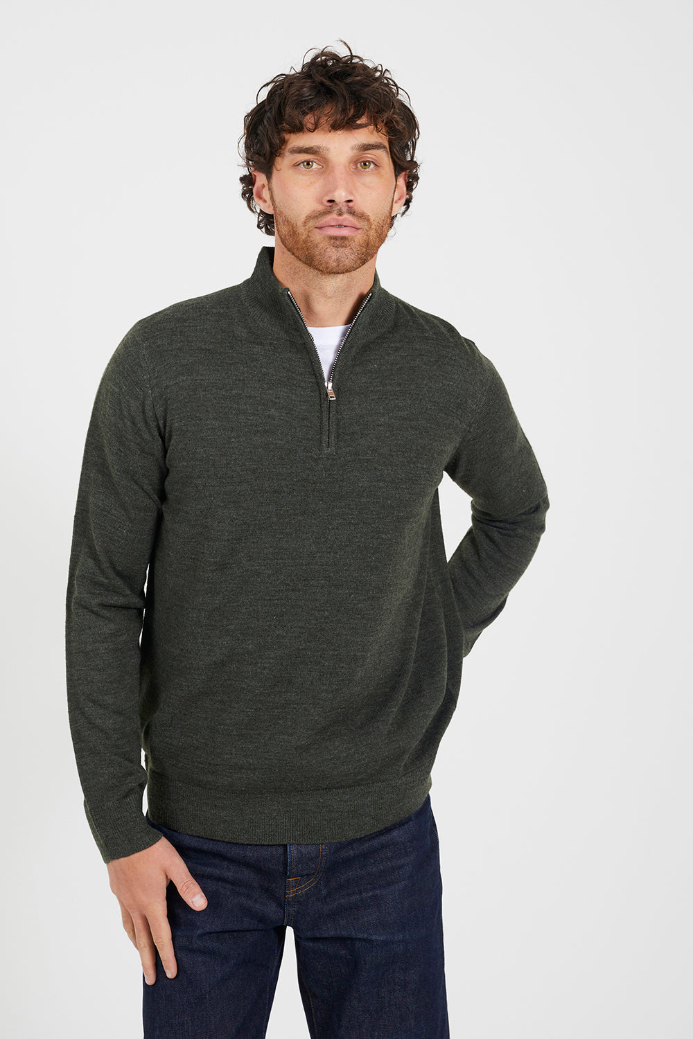 Brave Soul Khaki Concealed Zip Funnel Neck Jumper - Khaki Image 1