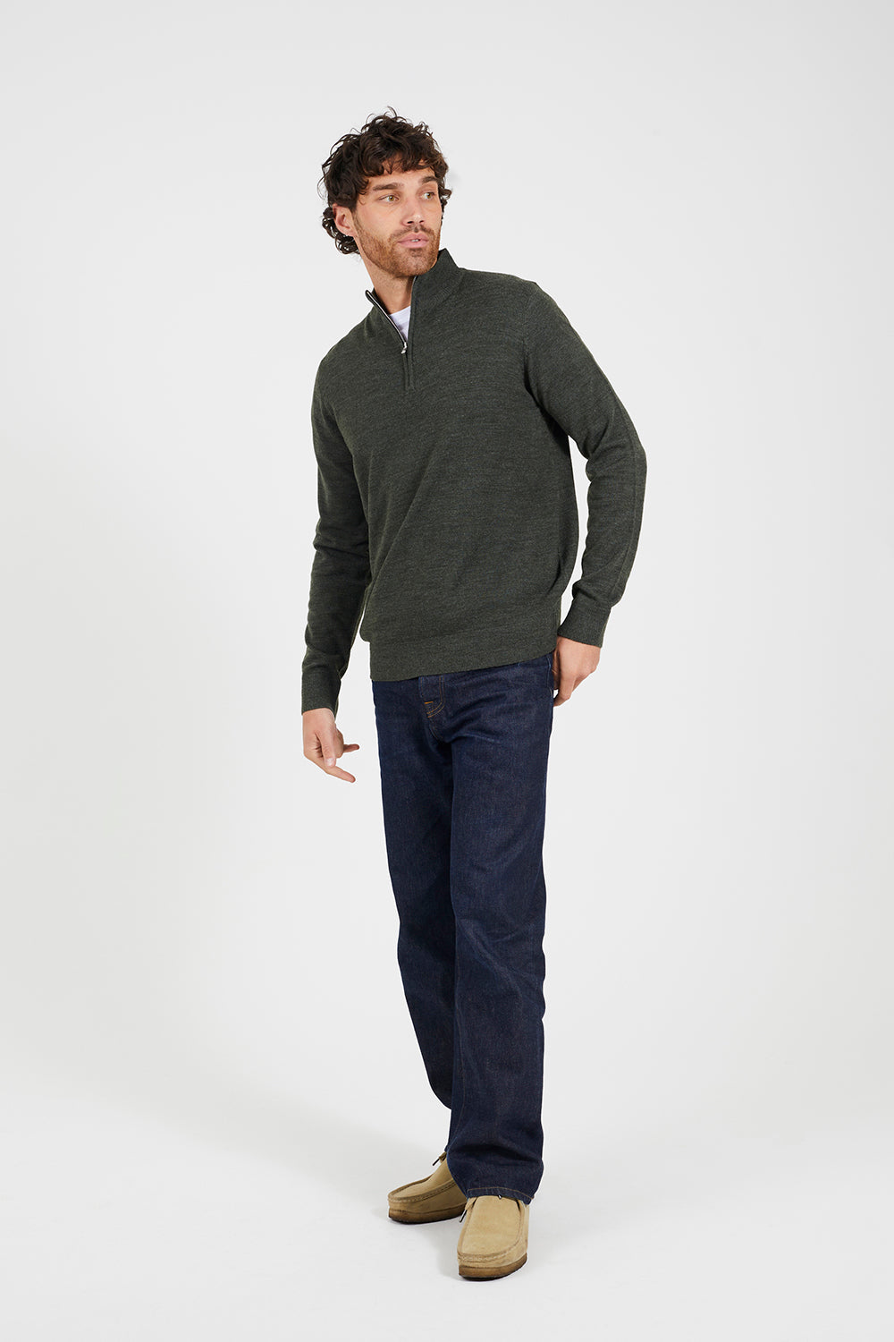 Brave Soul Khaki Concealed Zip Funnel Neck Jumper - Khaki Image 3