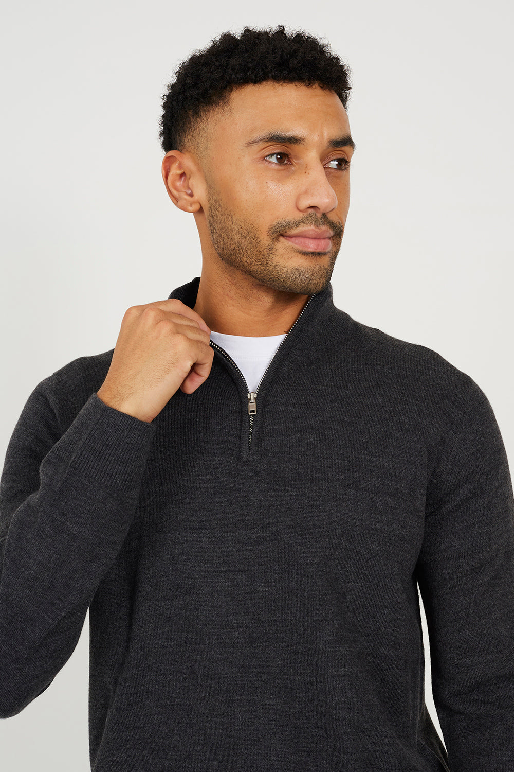 Brave Soul Charcoal Concealed Zip Funnel Neck Jumper - Charcoal Image 4