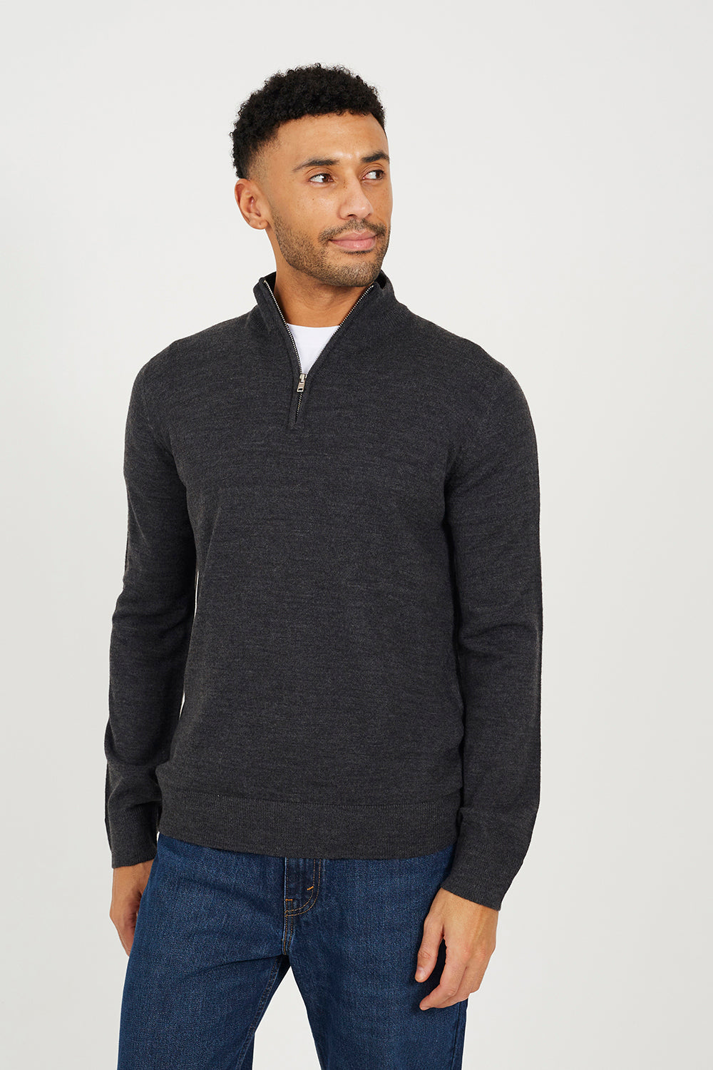 Brave Soul Charcoal Concealed Zip Funnel Neck Jumper - Charcoal Image 1