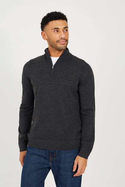 Brave Soul Charcoal Concealed Zip Funnel Neck Jumper - Charcoal Image 1