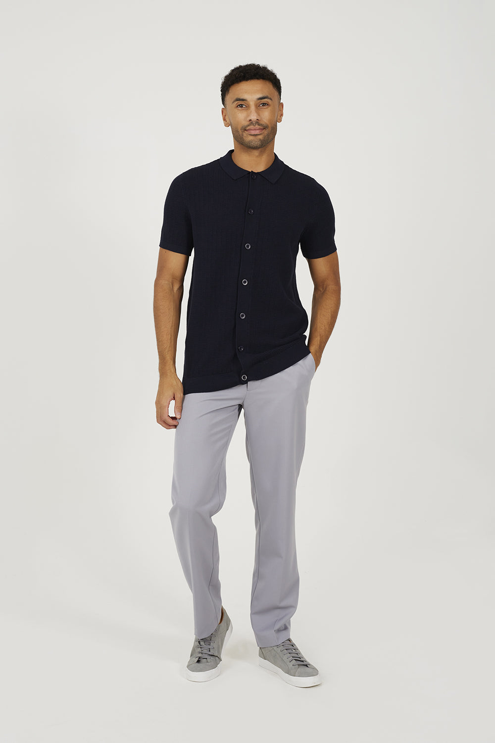 Brave Soul Navy Knitted Short Sleeve Shirt - Navy Image 3