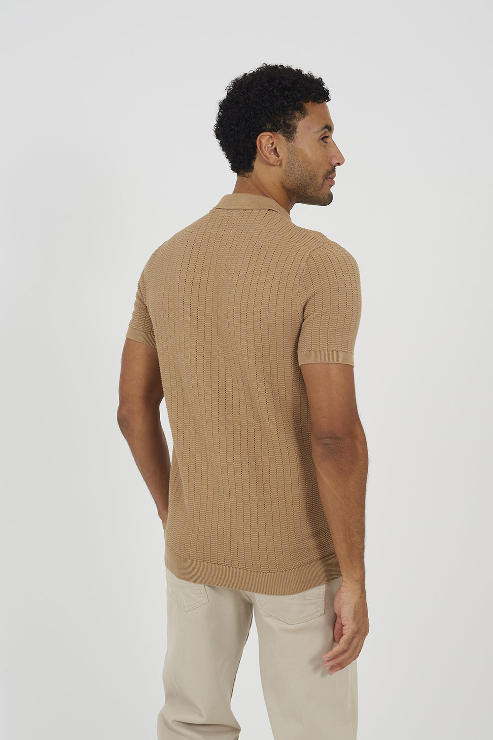 Brave Soul Tan Knitted Short Sleeve Shirt - Tan Image 2