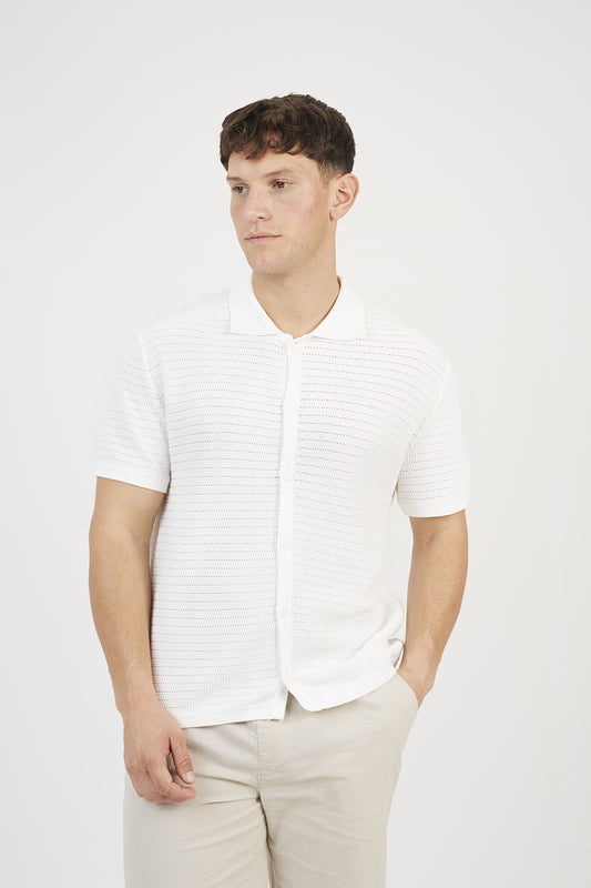 Brave Soul Off White Knitted Short Sleeve Shirt - Off White Image 1
