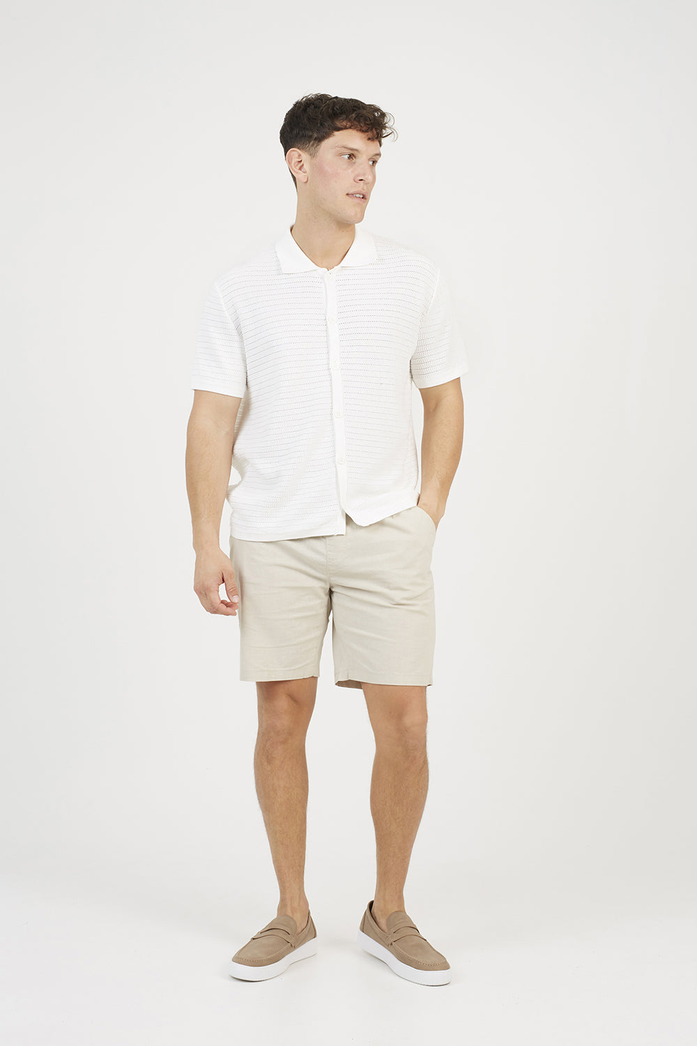 Brave Soul Off White Knitted Short Sleeve Shirt - Off White Image 3