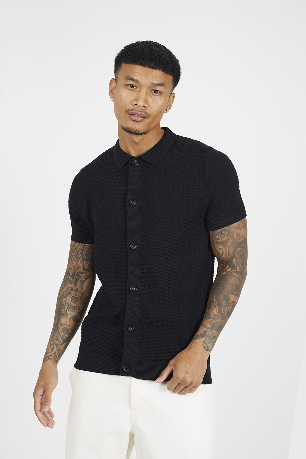 Brave Soul Black Knitted Short Sleeve Shirt - Black Image 1