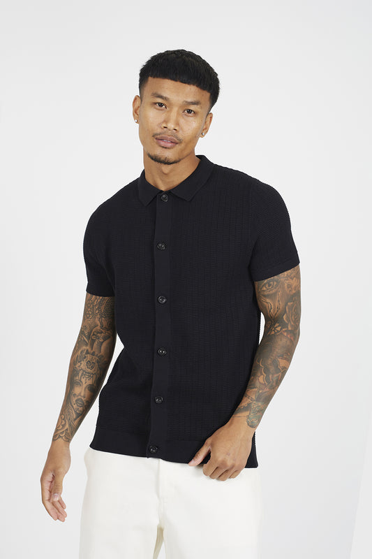 Brave Soul Black Knitted Short Sleeve Shirt - Black Image 1