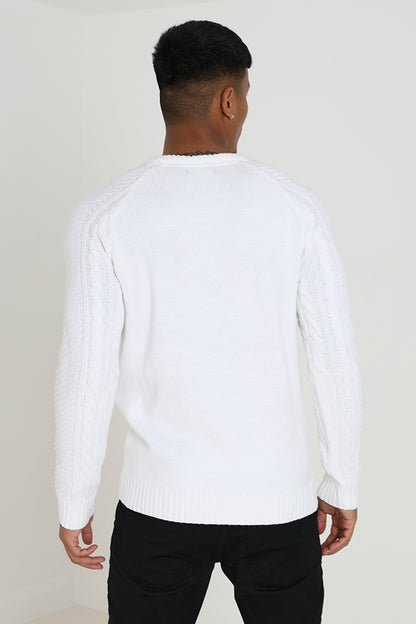 Brave Soul White Crew Neck Cable Knitted Jumper - White Image 2