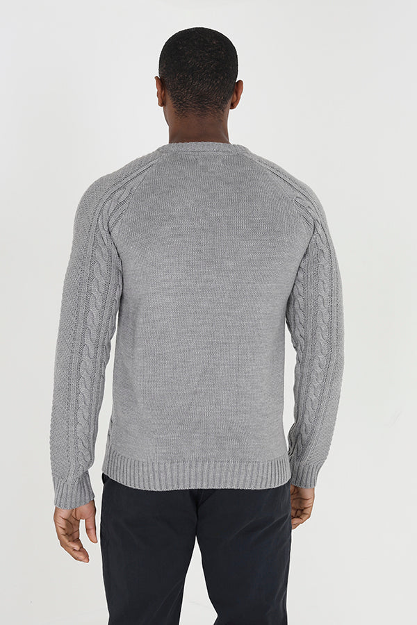 Brave Soul Grey Crew Neck Cable Knitted Jumper - Grey Image 2
