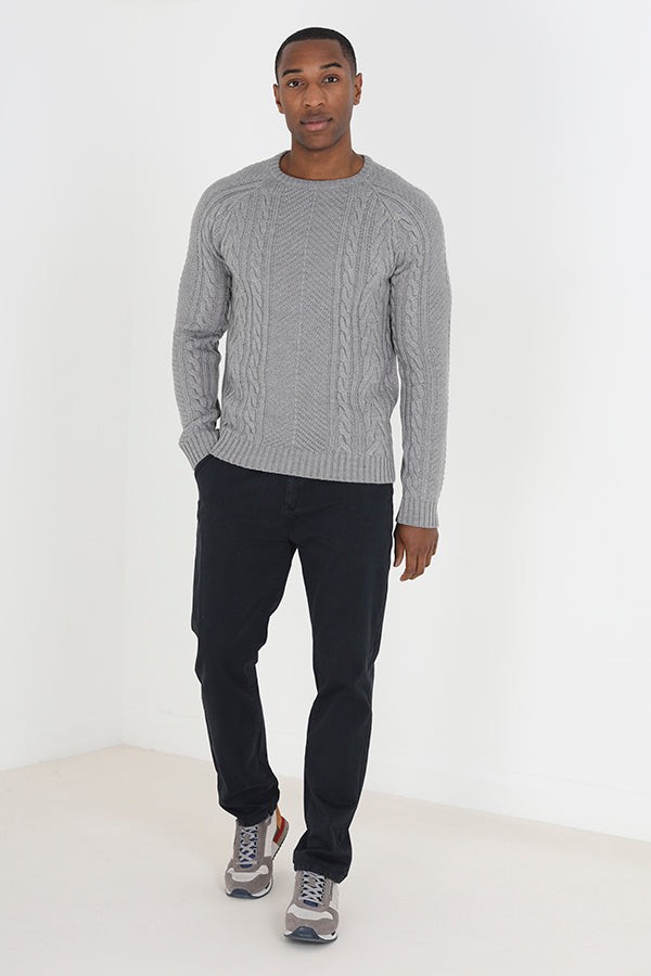 Brave Soul Grey Crew Neck Cable Knitted Jumper - Grey Image 3