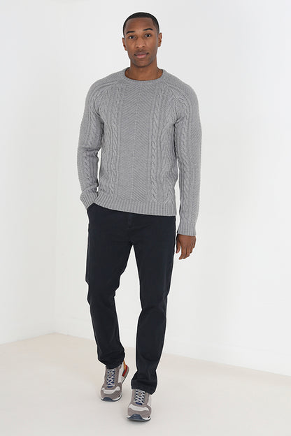 Brave Soul Grey Crew Neck Cable Knitted Jumper - Grey Image 3