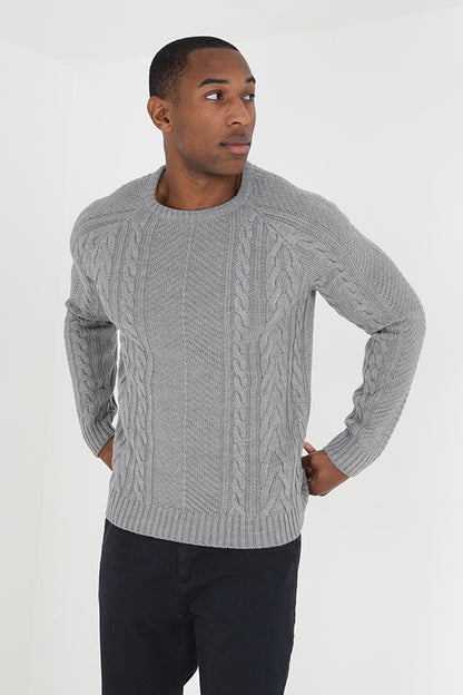 Brave Soul Grey Crew Neck Cable Knitted Jumper - Grey Image 4