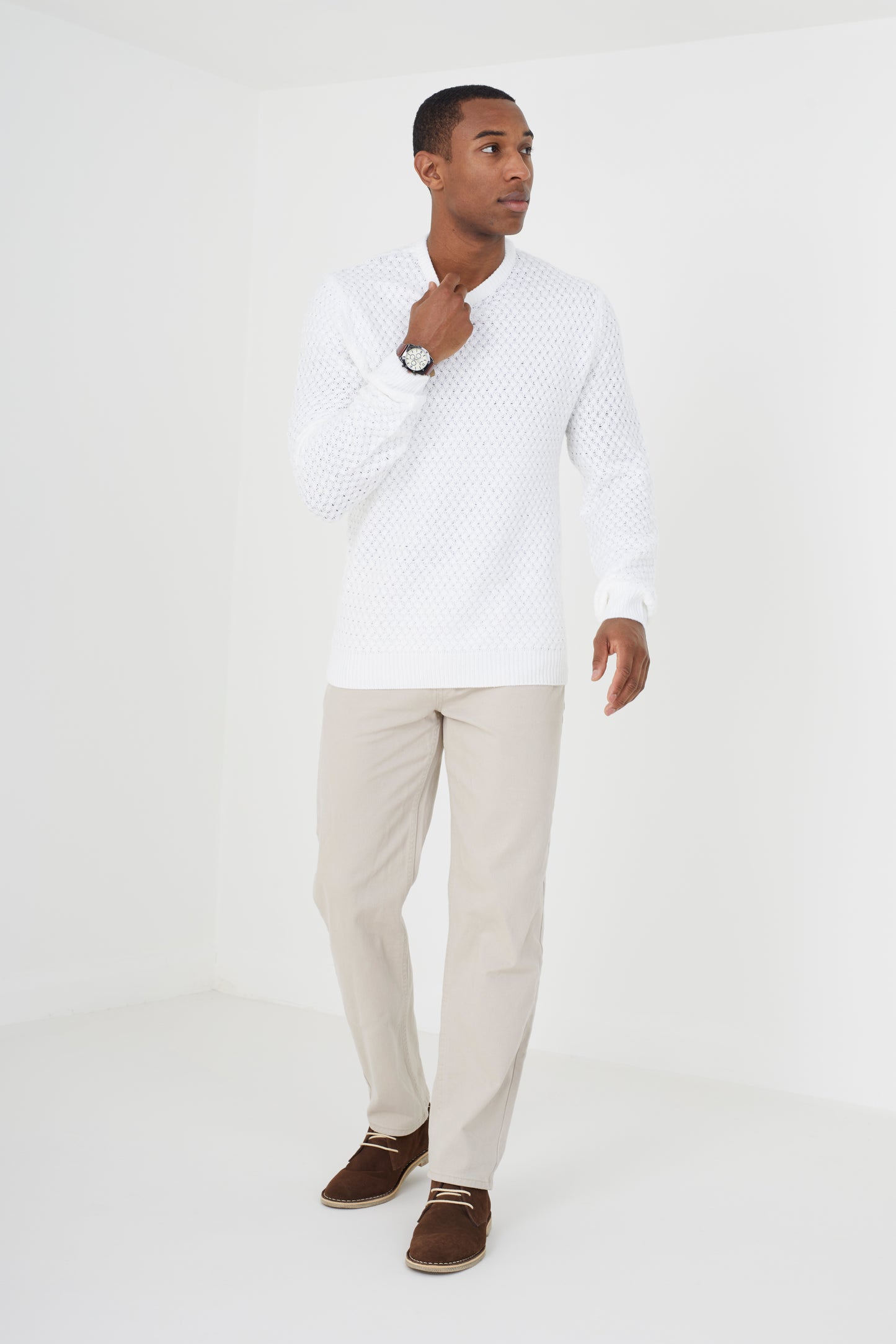 Brave Soul White Lightweight Textured Knit Jumper - White Image 3