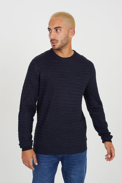 Brave Soul Navy Lightweight Textured Knit Jumper - Navy Image 1