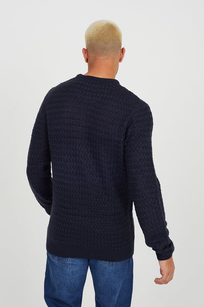 Brave Soul Navy Lightweight Textured Knit Jumper - Navy Image 2