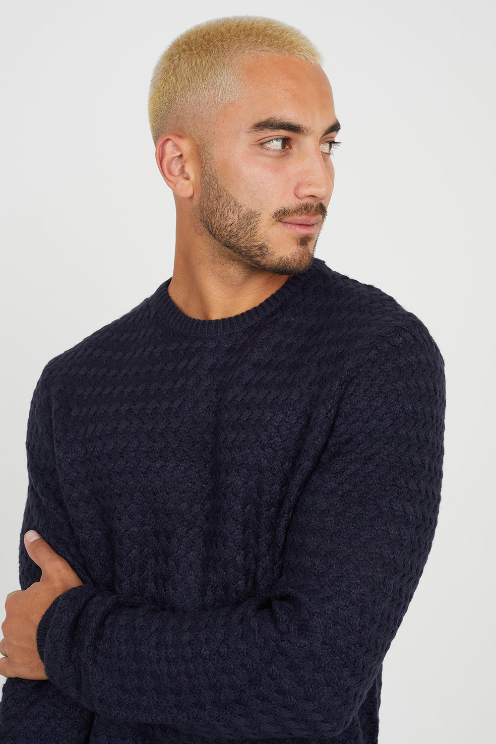 Brave Soul Navy Lightweight Textured Knit Jumper - Navy Image 3