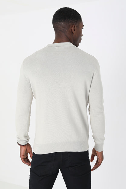 Brave Soul Ecru Long Sleeve Knitted Polo Shirt - Ecru Image 2