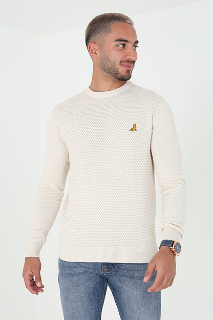 Brave Soul Ecru Crew Neck Waffle Knit Jumper - Ecru Image 1