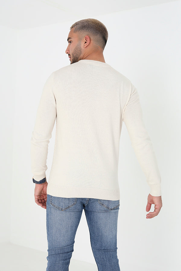Brave Soul Ecru Crew Neck Waffle Knit Jumper - Ecru Image 2