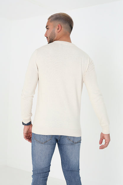 Brave Soul Ecru Crew Neck Waffle Knit Jumper - Ecru Image 2