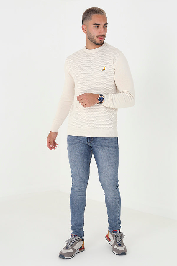 Brave Soul Ecru Crew Neck Waffle Knit Jumper - Ecru Image 3