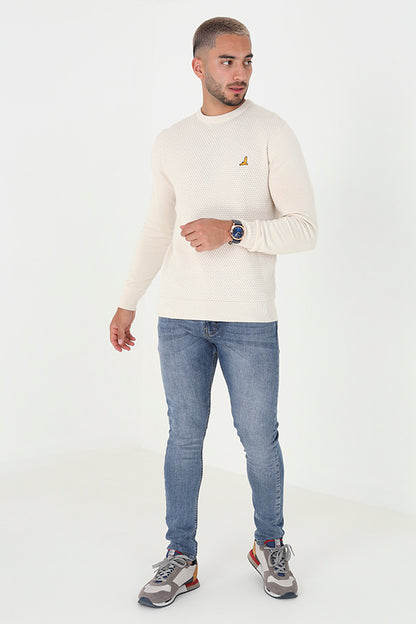 Brave Soul Ecru Crew Neck Waffle Knit Jumper - Ecru Image 3