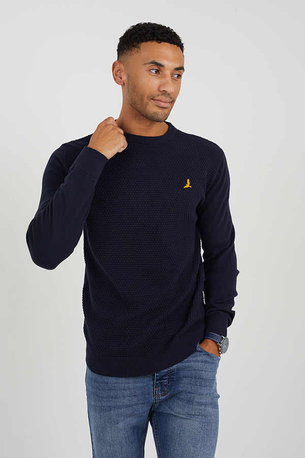 Brave Soul Midnight Crew Neck Waffle Knit Jumper - Midnight Image 1
