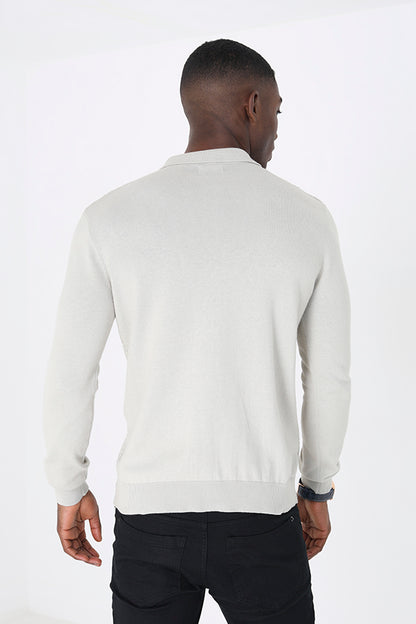 Brave Soul Ecru Long Sleeve Knitted Polo Shirt - Ecru Image 2
