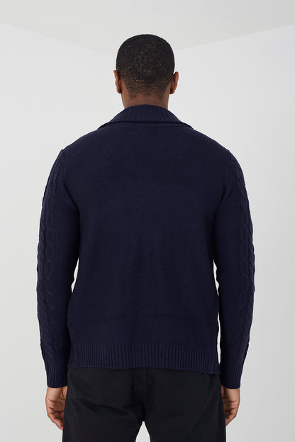 Brave Soul Navy Shawl Neck Cable Knit Cardigan - Navy Image 2
