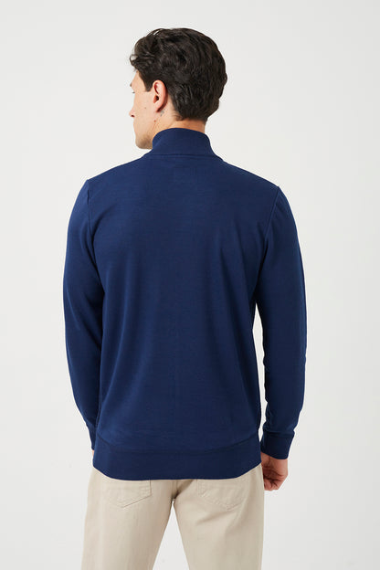 Brave Soul Dark Navy Funnel Neck Zip Through Knitted Cardigan - Dark Navy Image 2