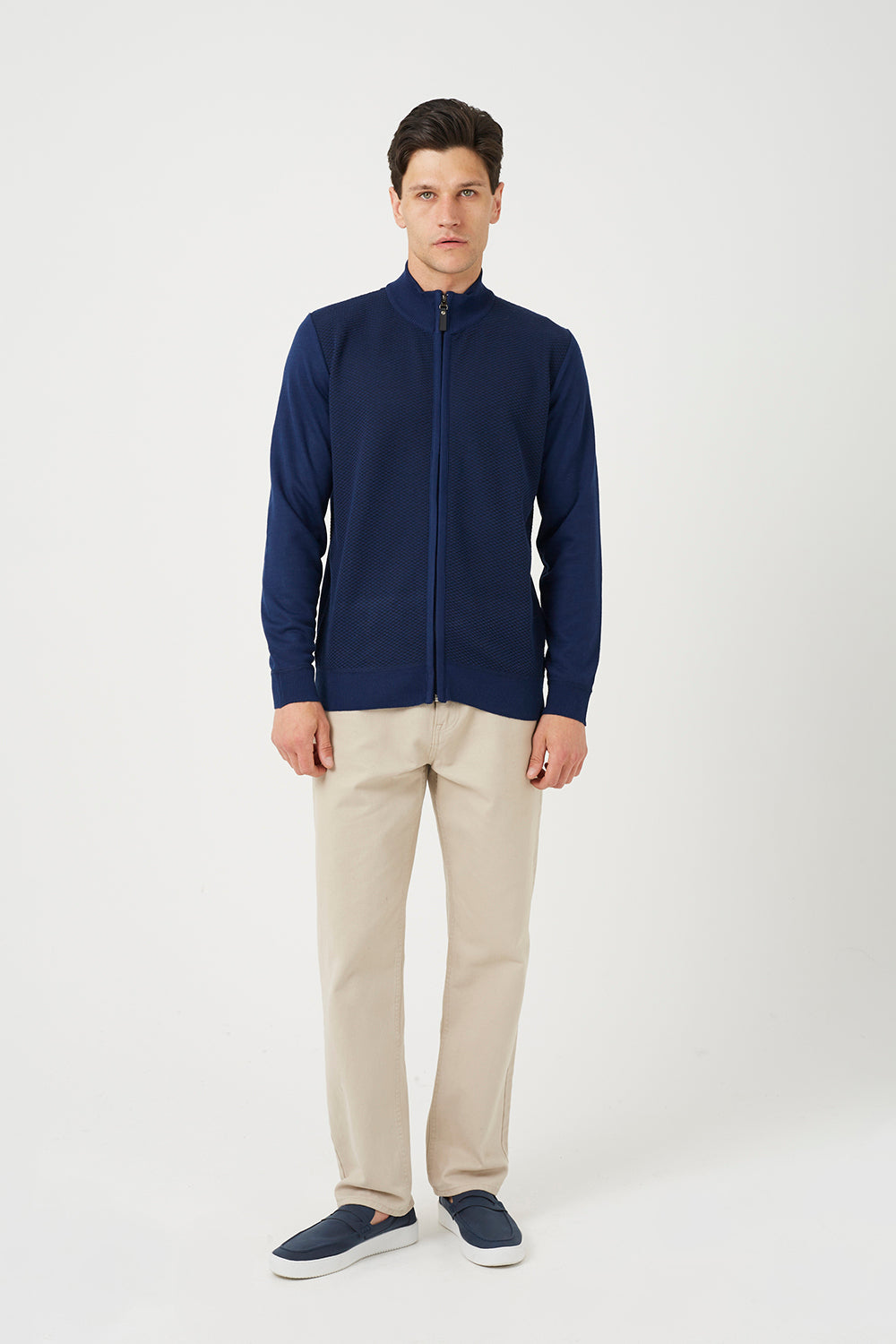 Brave Soul Dark Navy Funnel Neck Zip Through Knitted Cardigan - Dark Navy Image 3