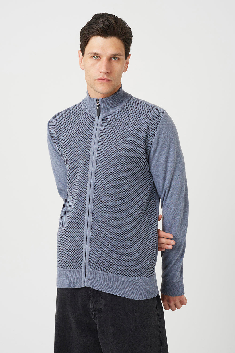 Brave Soul Light Grey Funnel Neck Zip Through Knitted Cardigan - Light Grey Image 1
