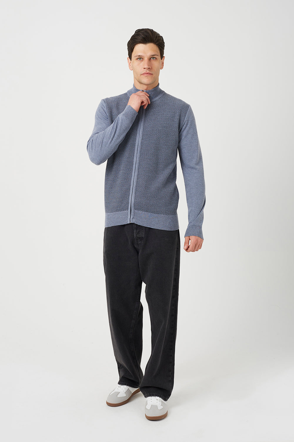 Brave Soul Light Grey Funnel Neck Zip Through Knitted Cardigan - Light Grey Image 3
