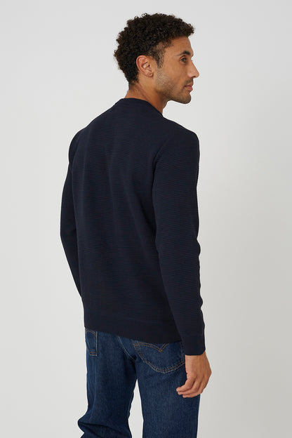 Brave Soul Dark Navy Textured Knit Crew Neck Jumper - Dark Navy Image 2