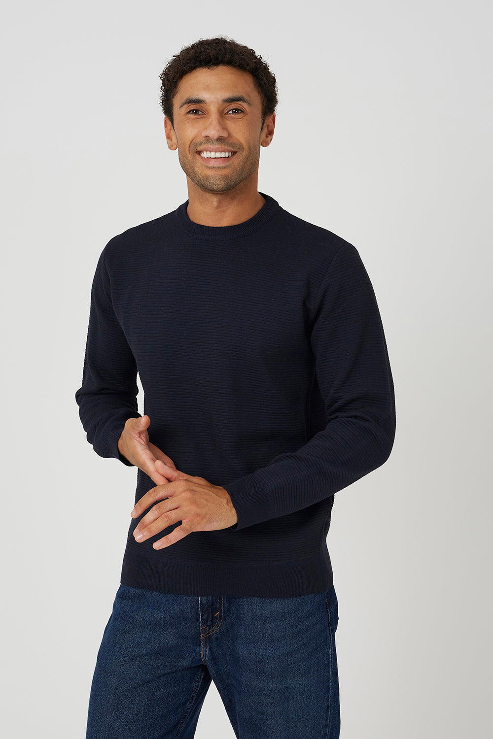 Brave Soul Dark Navy Textured Knit Crew Neck Jumper - Dark Navy Image 1