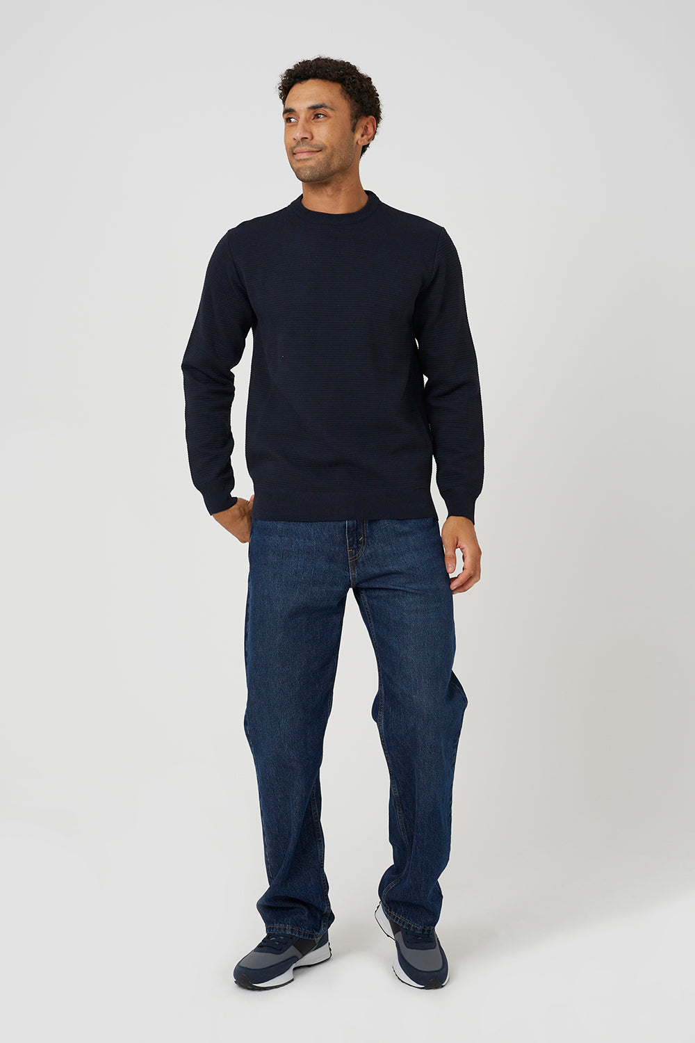 Brave Soul Dark Navy Textured Knit Crew Neck Jumper - Dark Navy Image 3