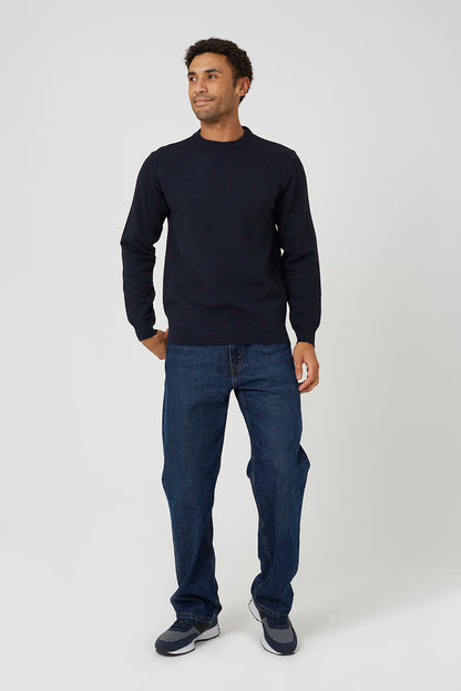 Brave Soul Dark Navy Textured Knit Crew Neck Jumper - Dark Navy Image 3