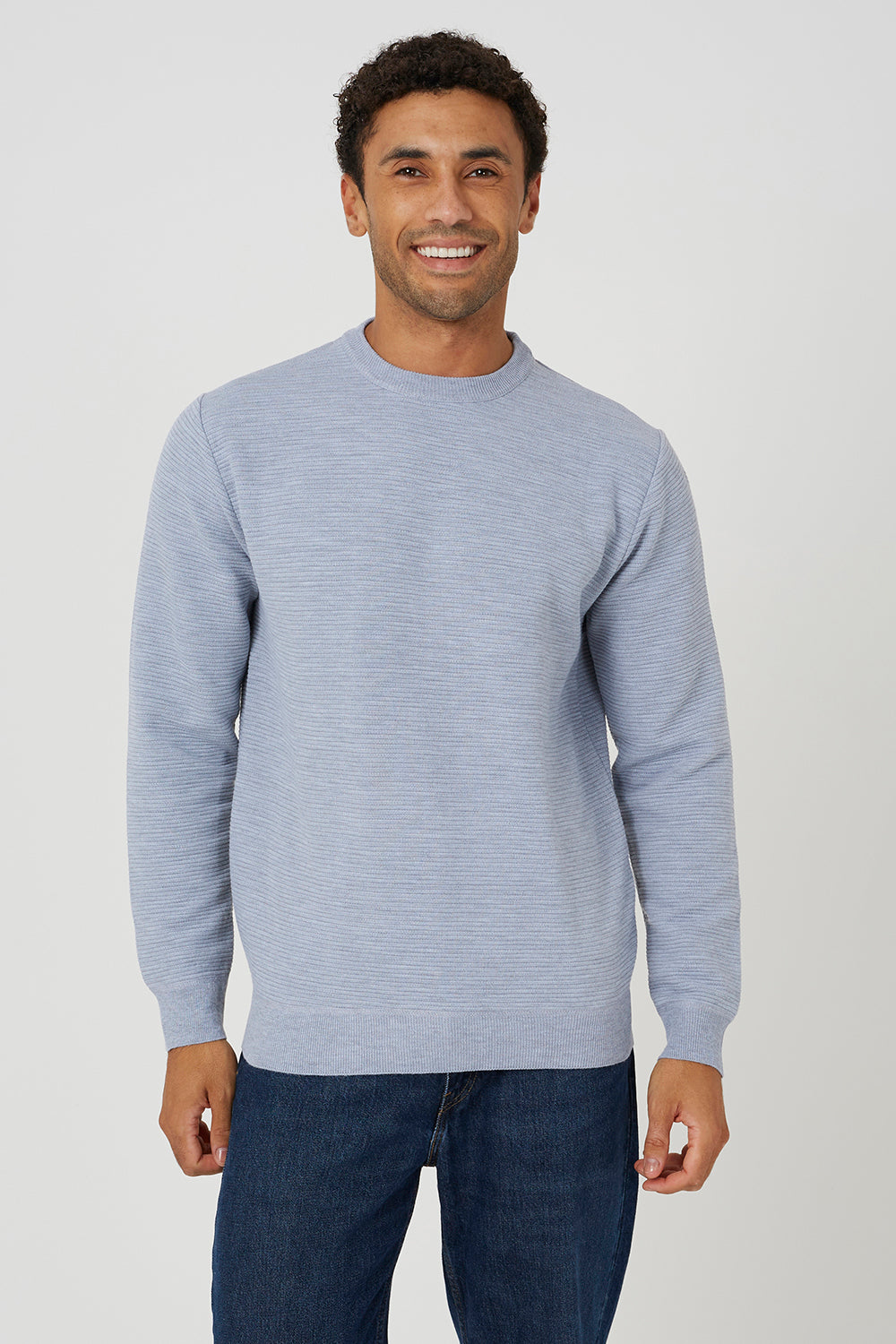 Brave Soul Light Grey Textured Knit Crew Neck Jumper - Light Grey Image 1
