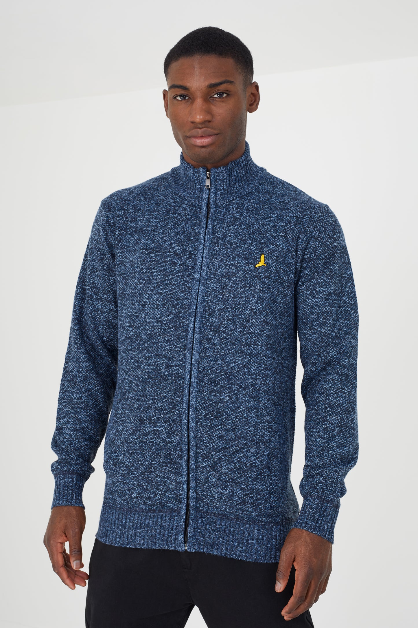 Brave Soul Navy Funnel Neck Zip Through Knitted Jumper - Navy Image 1