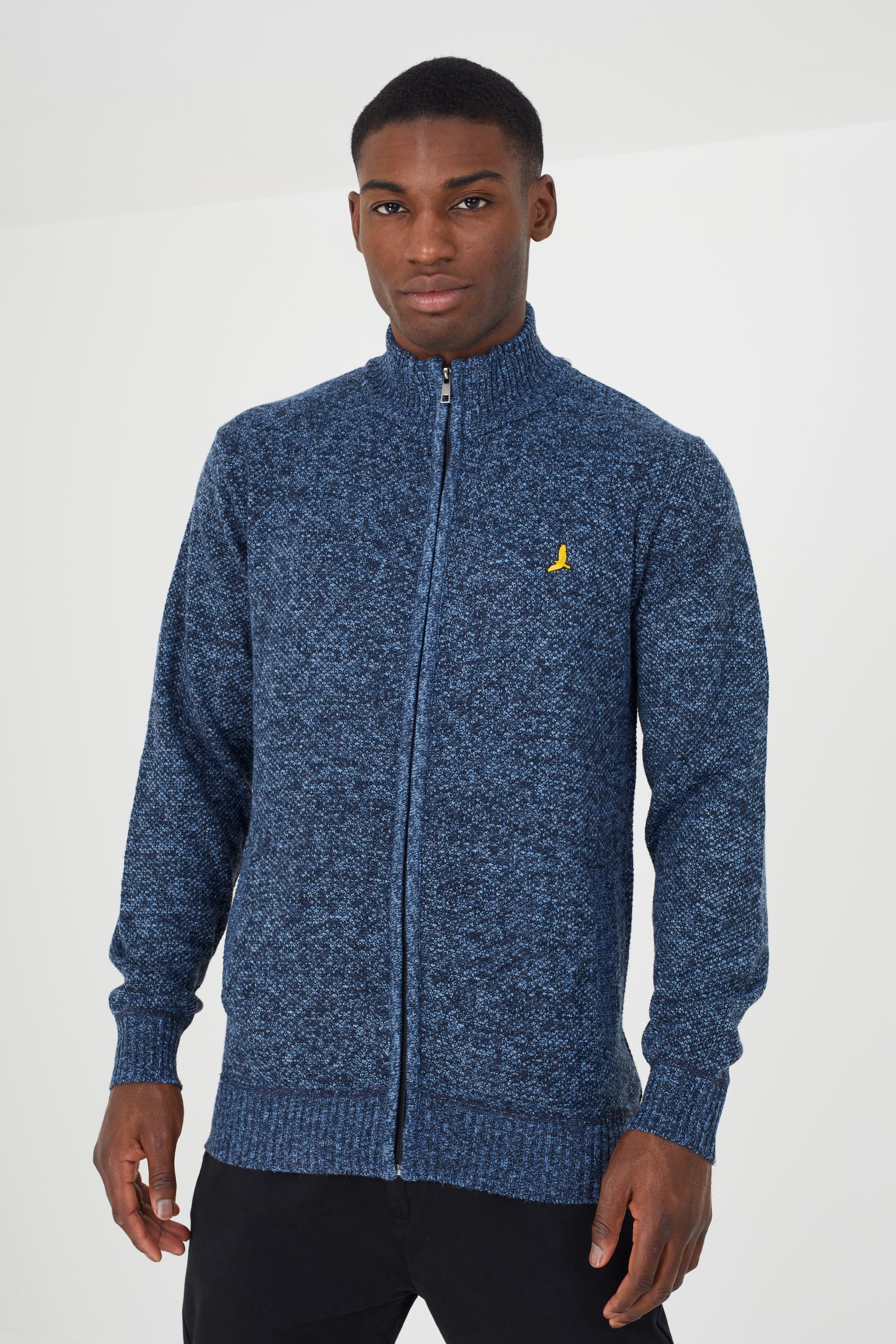 Brave Soul Navy Funnel Neck Zip Through Knitted Jumper - Navy Image 1