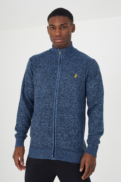 Brave Soul Navy Funnel Neck Zip Through Knitted Jumper - Navy Image 1