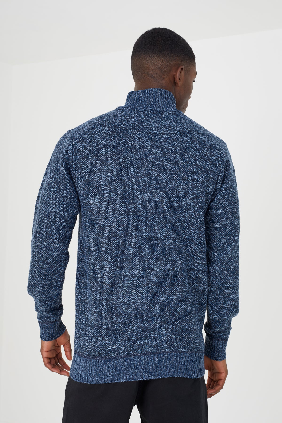 Brave Soul Navy Funnel Neck Zip Through Knitted Jumper - Navy Image 2