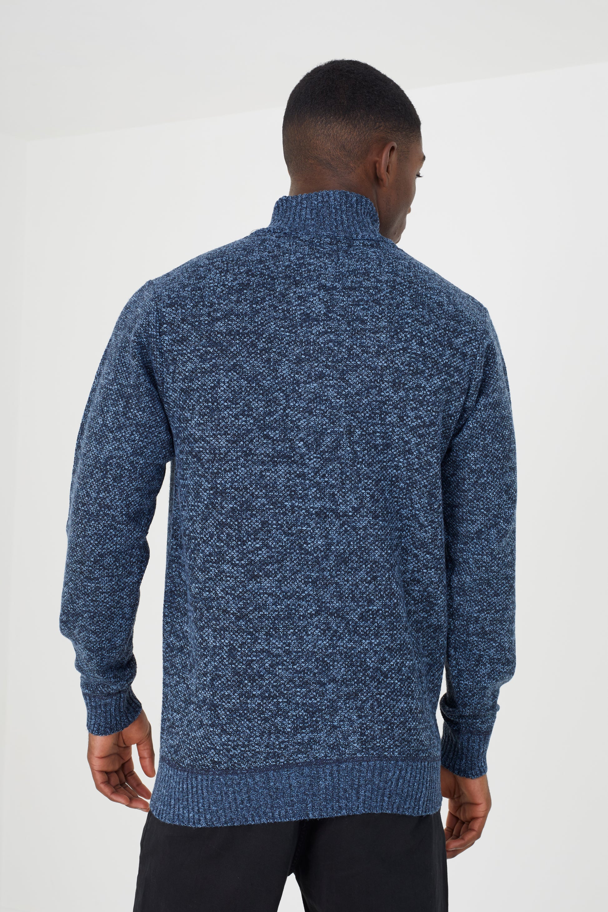 Brave Soul Navy Funnel Neck Zip Through Knitted Jumper - Navy Image 2