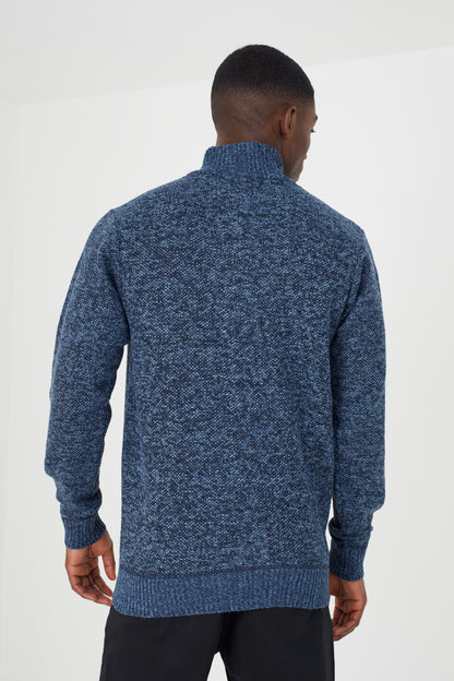 Brave Soul Navy Funnel Neck Zip Through Knitted Jumper - Navy Image 2