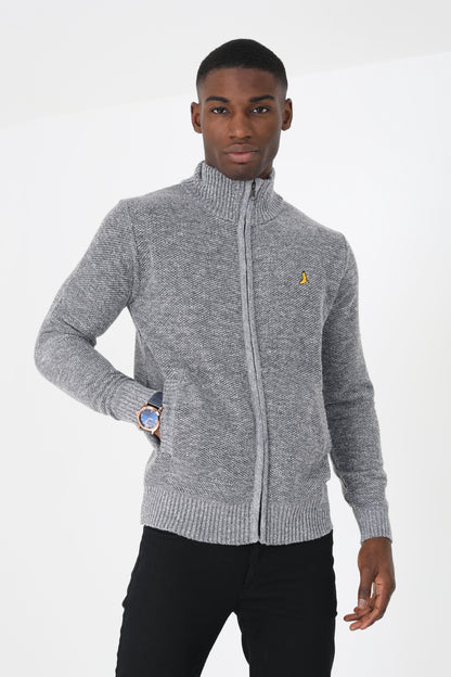 Brave Soul Grey Funnel Neck Zip Through Knitted Jumper - Grey Image 1