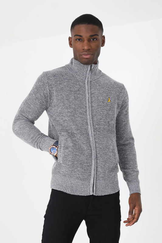 Brave Soul Grey Funnel Neck Zip Through Knitted Jumper - Grey Image 1