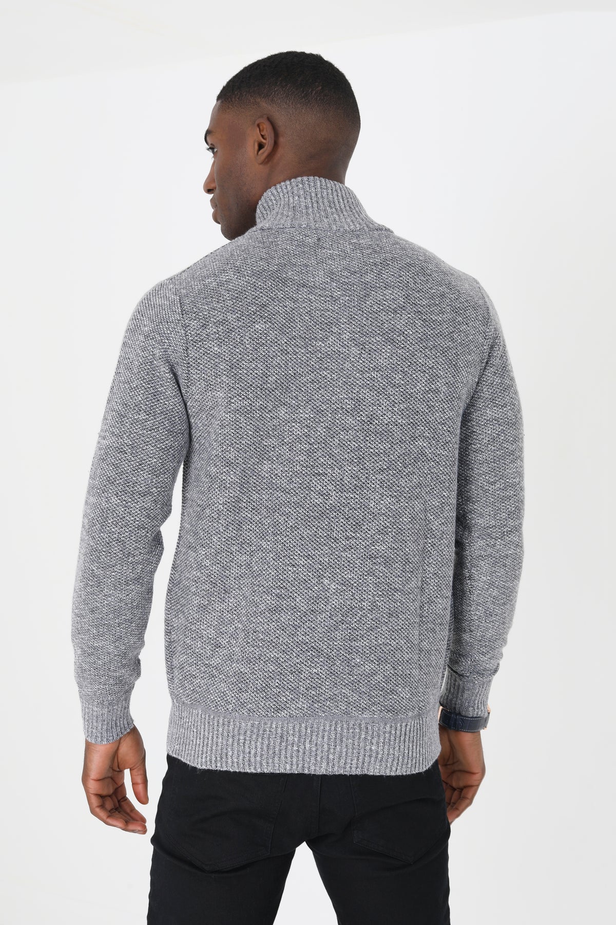 Brave Soul Grey Funnel Neck Zip Through Knitted Jumper - Grey Image 2