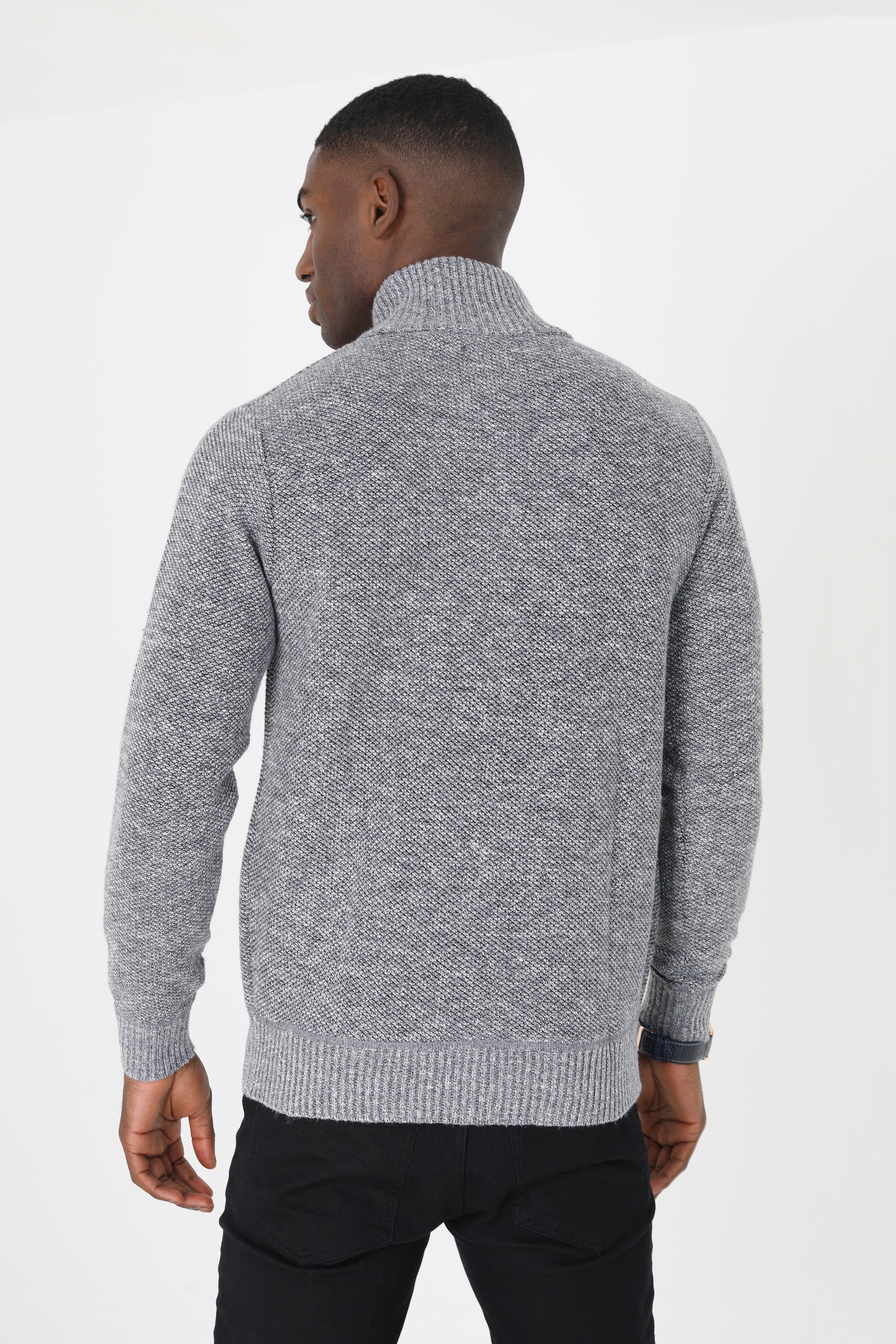 Brave Soul Grey Funnel Neck Zip Through Knitted Jumper - Grey Image 2