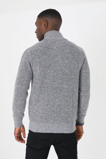 Brave Soul Grey Funnel Neck Zip Through Knitted Jumper - Grey Image 2